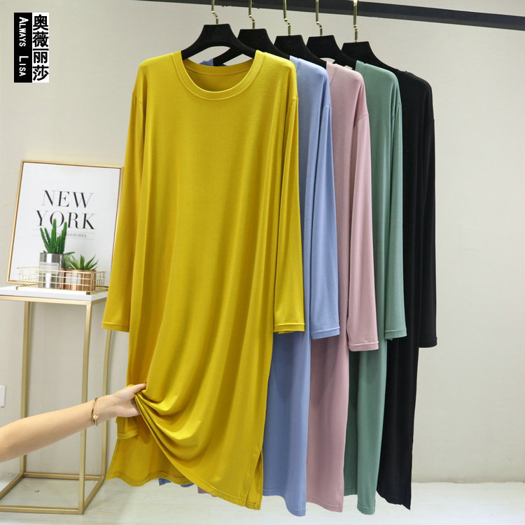 Modal women's nightdress spring and autumn pajamas chubby girl loose plus size summer dress pregnant women's cotton home wear dress