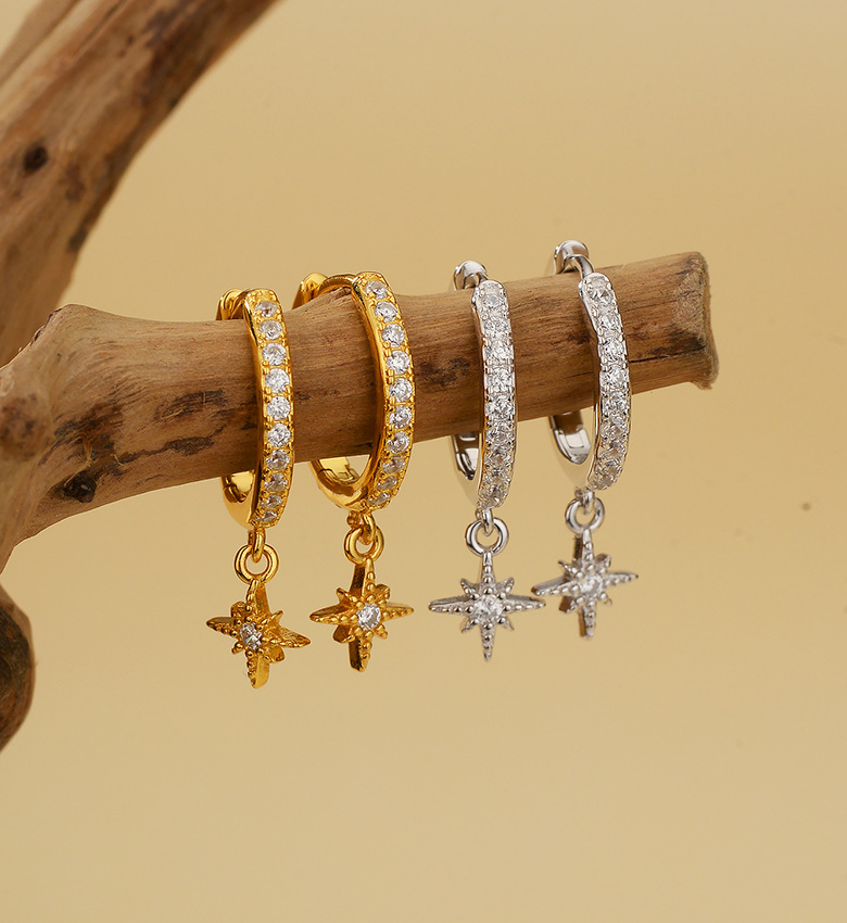 2g Weight 925 Sterling Silver Ear Needle Material 1 Pair 925 Sterling Silver Zircon 925 Sterling Silver Earrings Star Drop Earrings