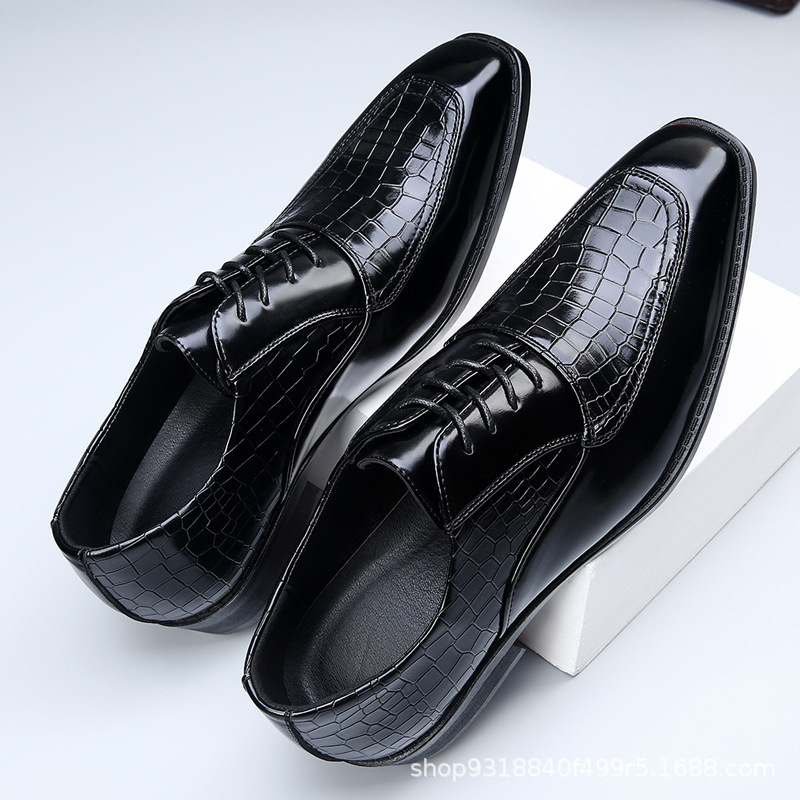 Cross-Border Foreign Trade Large Size Men's Leather Shoes, New Spring and Autumn Business Casual Height-Increasing Formal Crocodile Pattern Wedding Shoes, Sizes 38-48