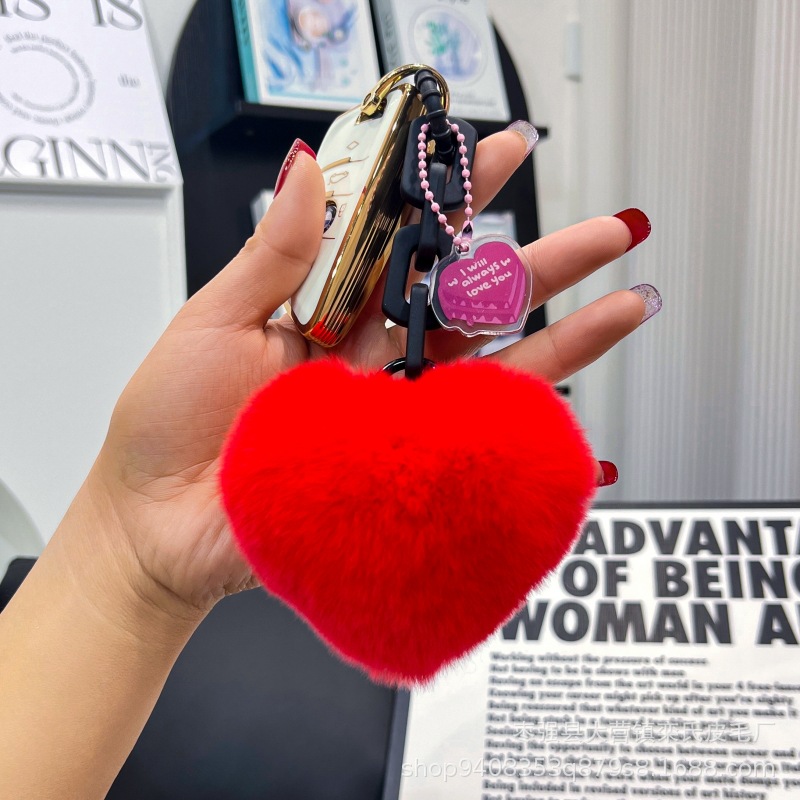 Creativo de silicona real Rex conejo piel amor cadena llavero mochila colgante pareja adornos cadena dominante del coche