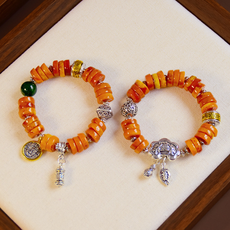 Retro Ethnic Style Imitation Beeswax Bracelet, Chinese Style Temple-Style Agate Crystal Pixiu Bracelet, New Chinese Style Hand Jewelry Retro Ethnic Style Imitation Beeswax Bracelet, Chinese Style Temple-Style Agate Crystal Pixiu Bracelet, New Chinese Style Hand Jewelry