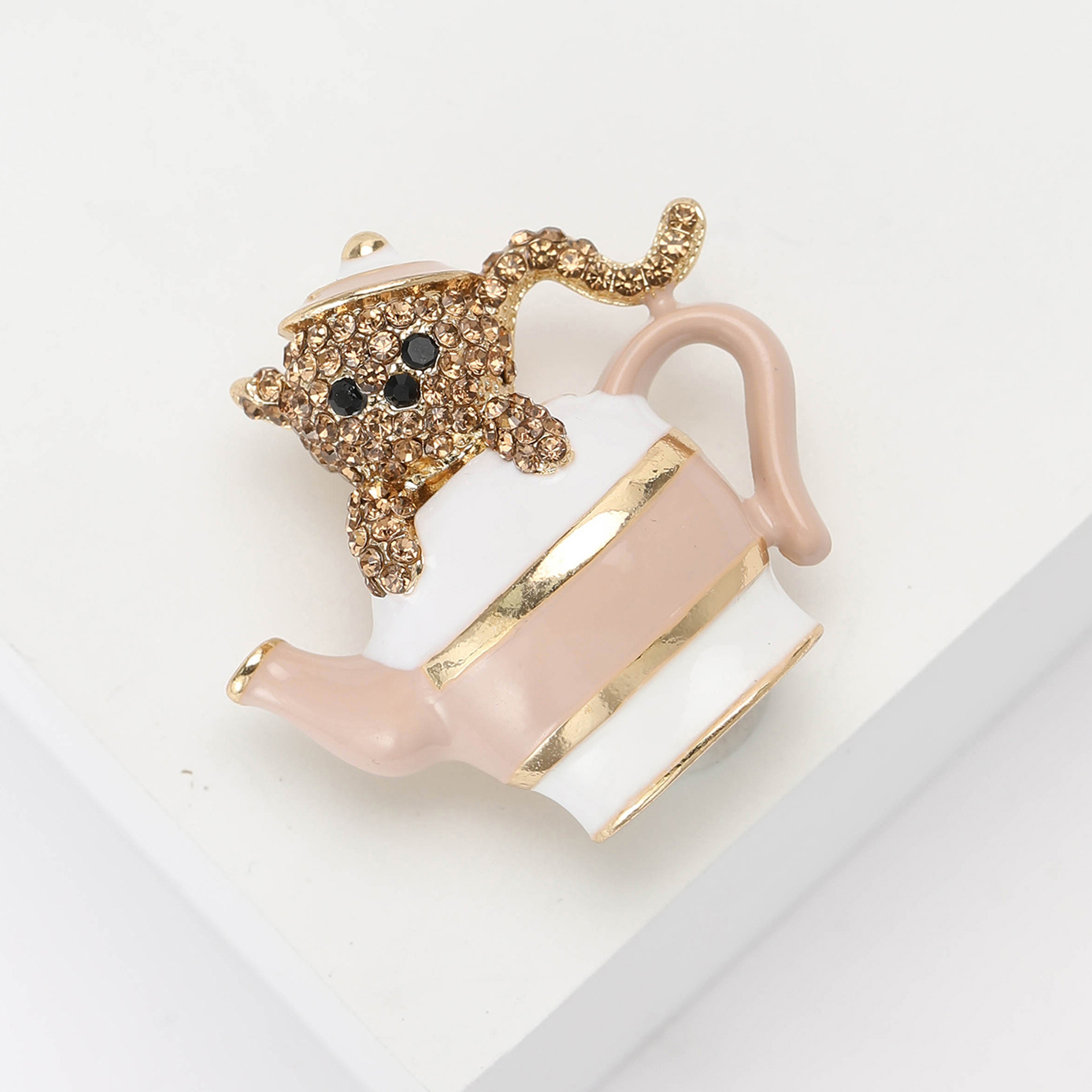 Korean Style Cute Creative Enamel Rhinestone Cup Bear Brooch Fashion All-match Men's and Women's Clothing Corsage Jewelry Pin