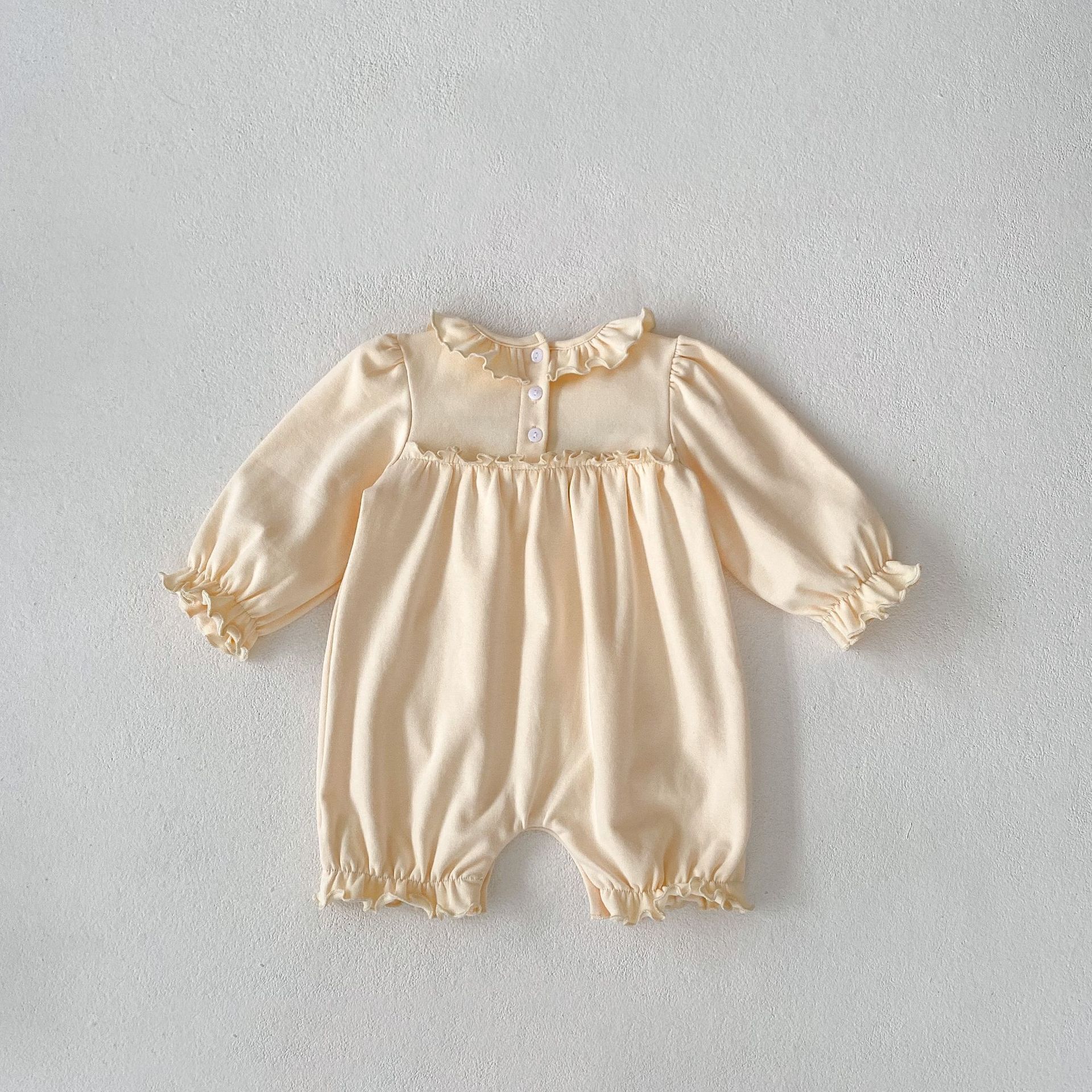 2024 Autumn New Baby and Girl Clothing Embroidered Small Lotus Leaf Collar Long Sleeve Loose Short Crawler jumpsuit_voghion.com