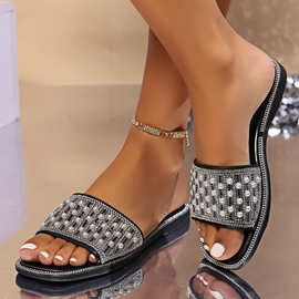 大码拖鞋女外穿夏新款平底懒人一字珍珠凉拖鞋36-41码