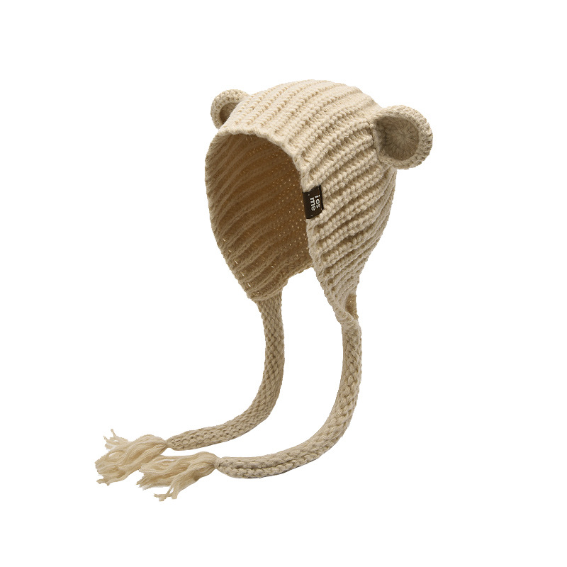 Linda alça de urso para mulheres no outono inverno para se manter aquecido e mostrar o rosto pequeno proteção de orelha trançada chapéu de malha_voghion.com