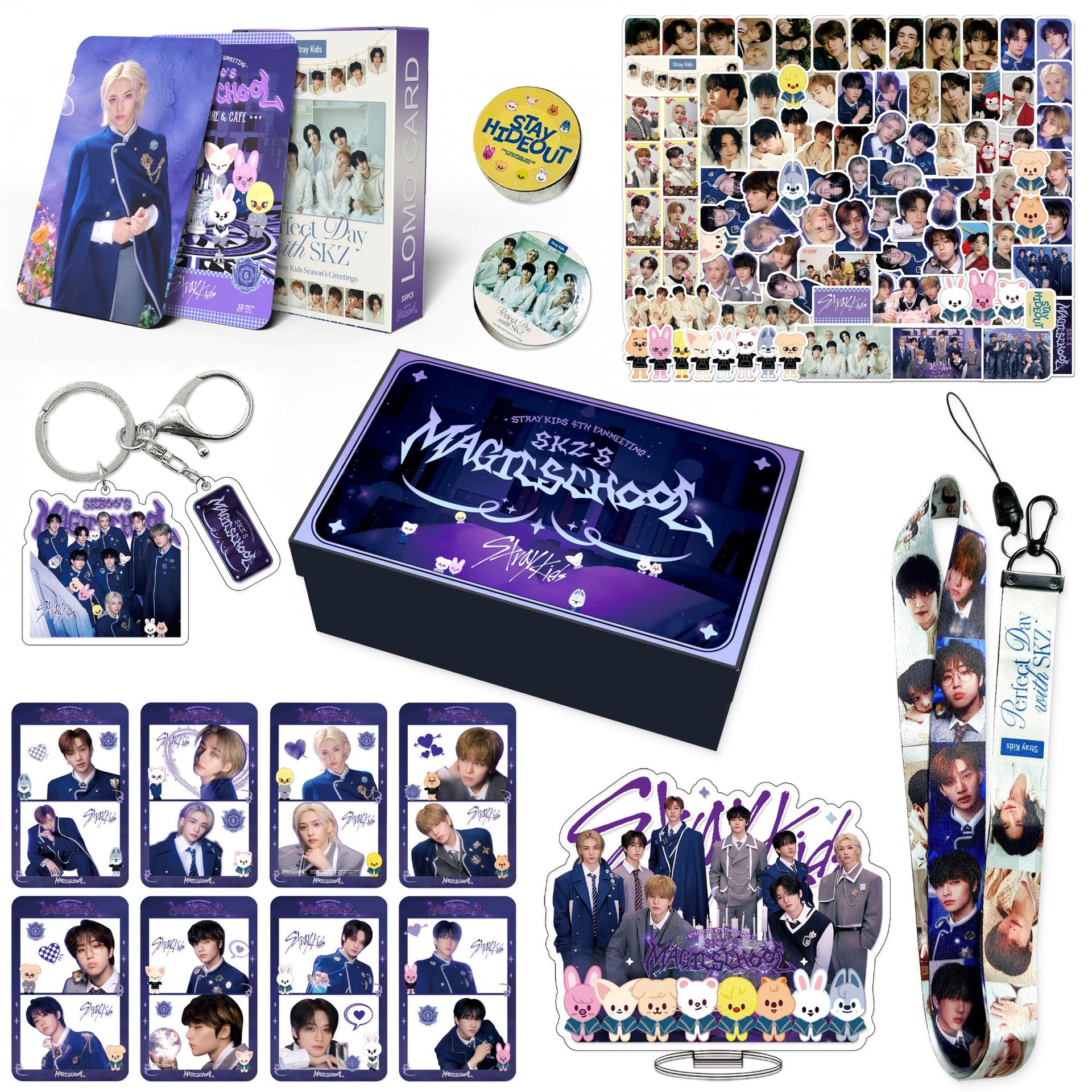 Set de tarjetas adhesivas y llavero de StrayKids, mercancía de dibujos animados de Hwang Hyunjin, cordón para el cuello