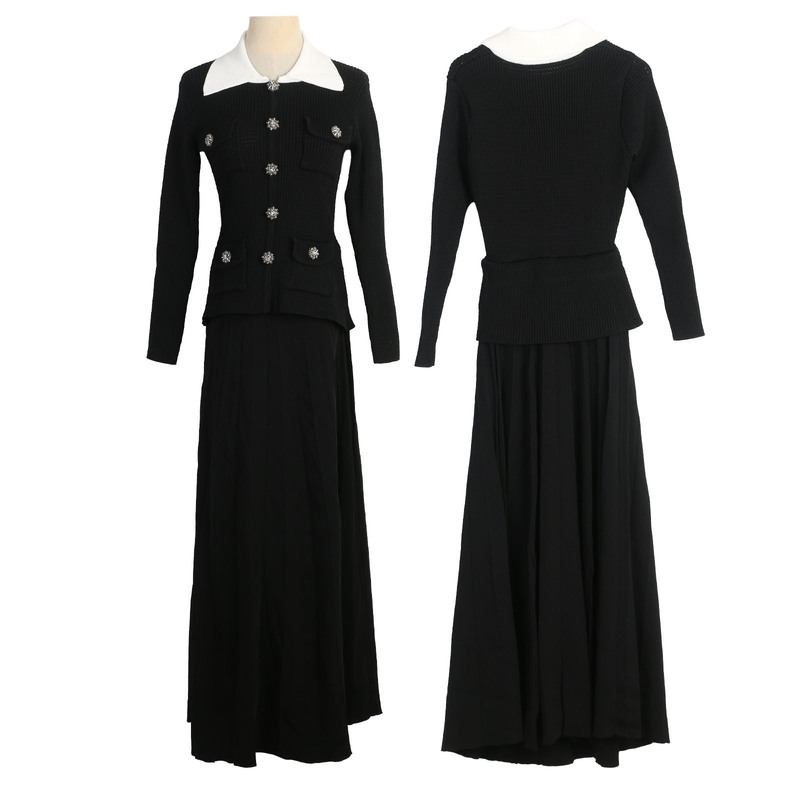 Autumn and Winter New Style Long-Sleeved Pleated Skirt for Women, Polo Collar, Slim-Fitting French Elegant Flared Skirt, Women's Small Chanel-Style Long Dress Autumn and Winter New Style Long-Sleeved Pleated Skirt for Women, Polo Collar, Slim-Fitting French Elegant Flared Skirt, Women's Small Chanel-Style Long Dress