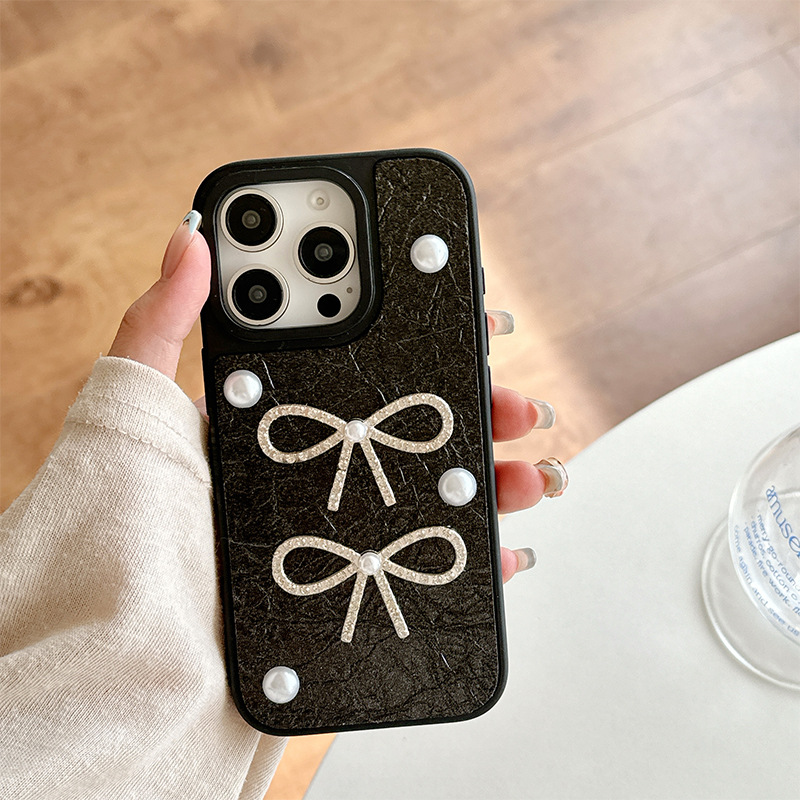 _0014_大孔珠光纹-珍珠水钻2个蝴蝶结-黑色