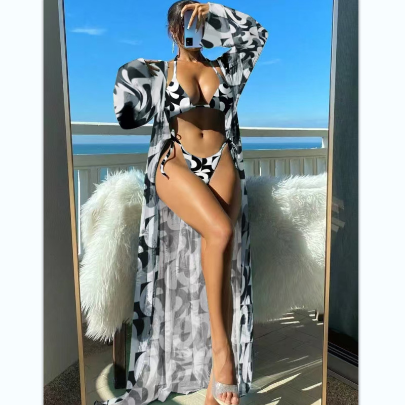 Bikiniset för dam 3 delar med långärmad cover up_voghion.com