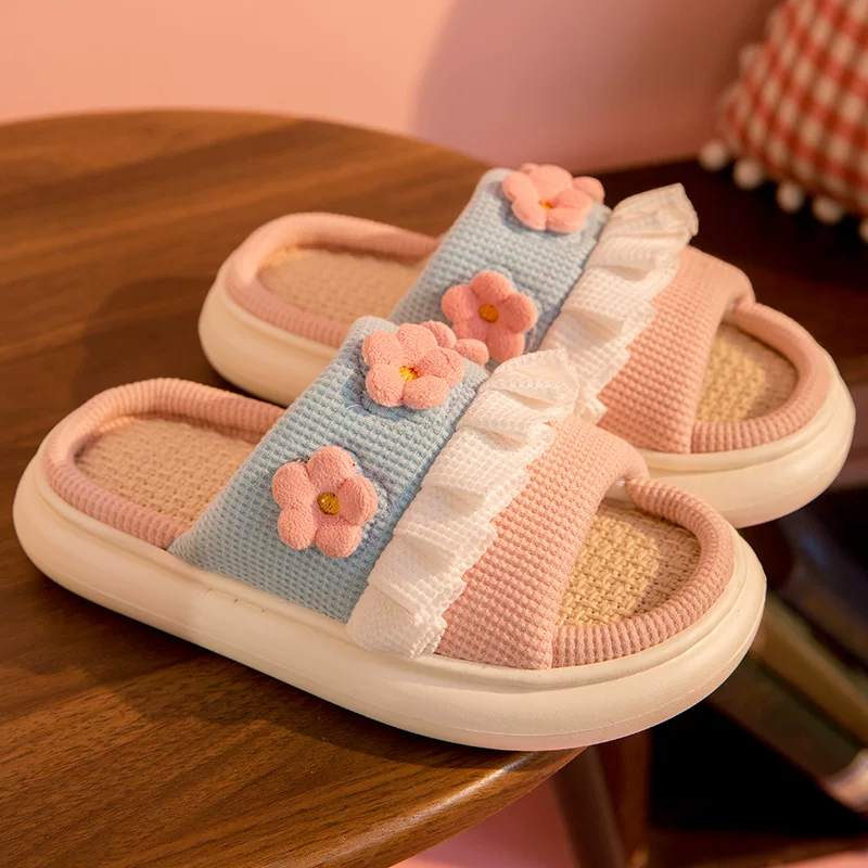 南波万 Summer slippers, cute footwear, non-slip slide platform, cotton and linen