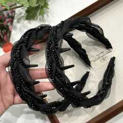 黒の高級感のある麻の花編みのカチューシャの女性の新型シンプルな顔の小さいカチューシャが高くなります。