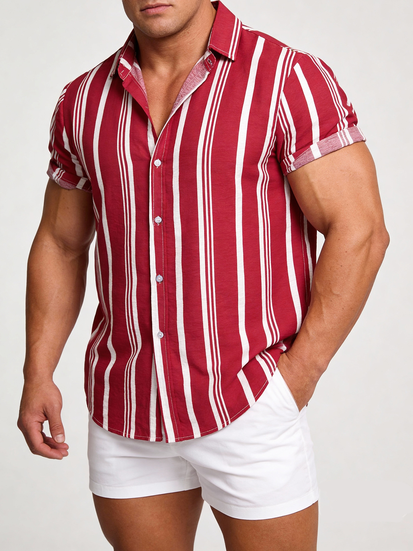 Ropa Masculina Transfronteriza, Primavera-Verano 2026, Nuevas Camisas para Hombre, Camisas Casuales de Manga Corta con Estampado de Rayas para Hombre