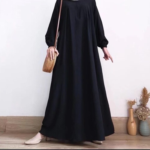 Eastern Pure Color Long Sleeve Zipper Crew Neck Dress Muslim Long Skirt Factory Wholesale Elegant