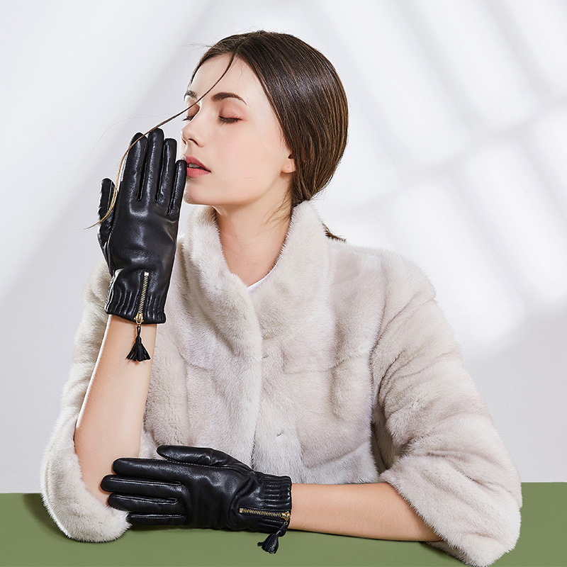 韩版羊皮真皮手套女士触屏加绒加厚防寒骑行开车手套秋冬成人手套