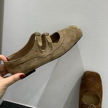 秋新款简约方头复古时尚新品女鞋休闲浅口设计感单鞋乐福鞋