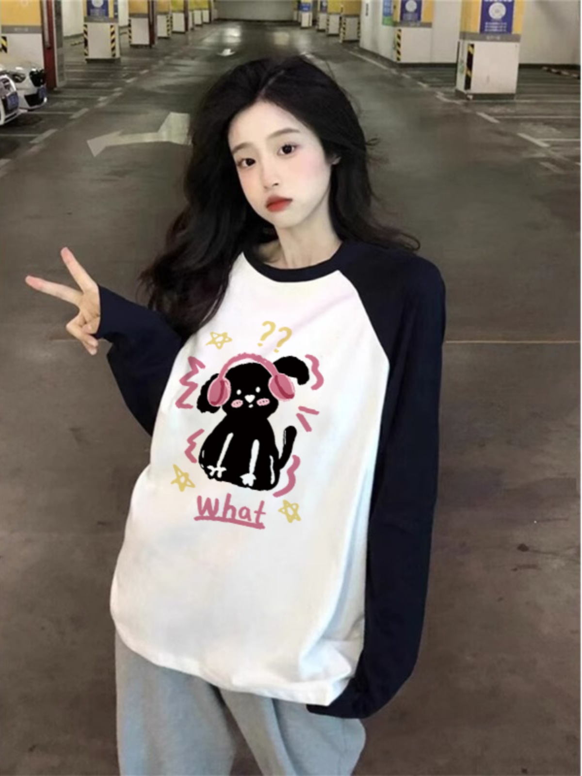 긴 소매 티셔츠 소녀 큰 소년 2024 중학교 고등학생 느슨한 내부 기본 셔츠 옷