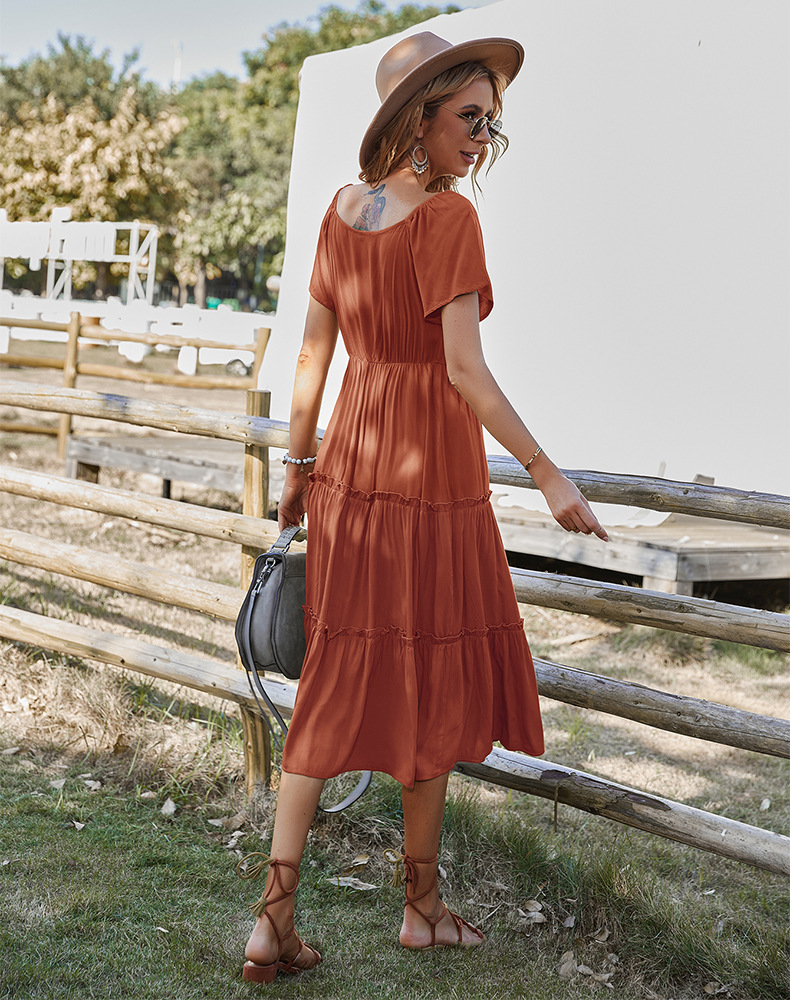 Round Neck Solid Color Casual Maxi Dress