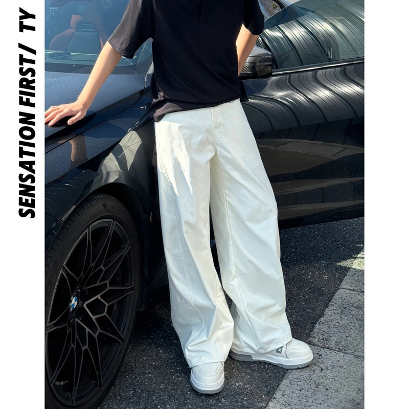 American High Street Scimitar Wide-Leg Pants for Men in Spring & Fall, Versatile Cleanfit Draped Casual Pants, Retro High-End Pants