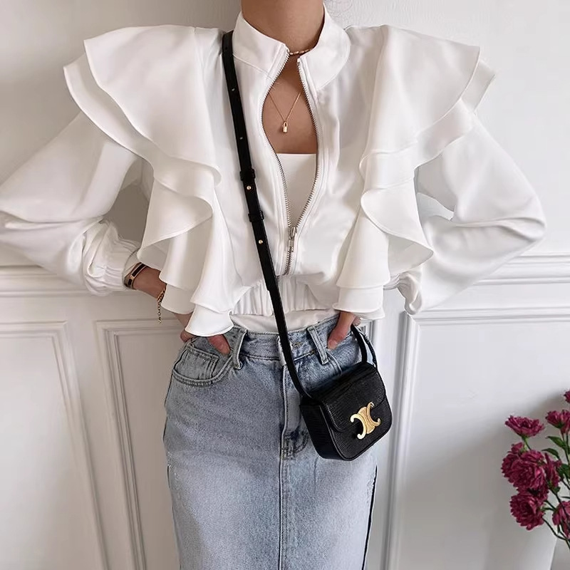 French Design Chic Korean New Style Double-Layer Ruffle Cardigan Thin Short Coat Zip-Up Jacket Top French Design Chic Korean New Style Double-Layer Ruffle Cardigan Thin Short Coat Zip-Up Jacket Top