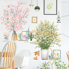 Fresh flowers potted wall stickers bedroom sofa background hanging lamp decoration stickers cartoon cat wall painting ZDB-2491