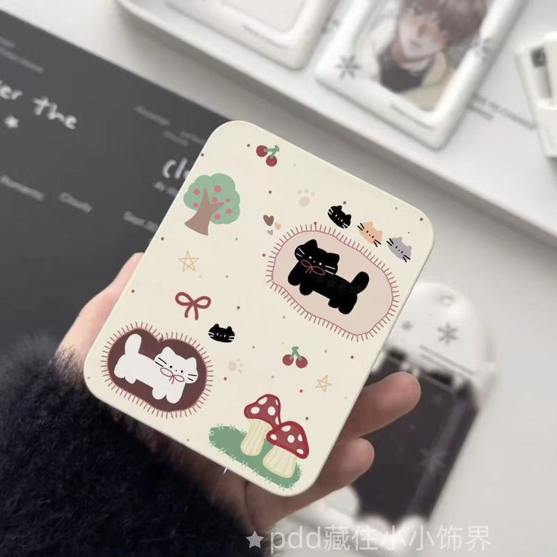 インスタイルの新しい抽象的なかわいい黒と白の猫の小さなカード鉄箱学生文具アイドル写真ハンドブック収納ボックス|undefined