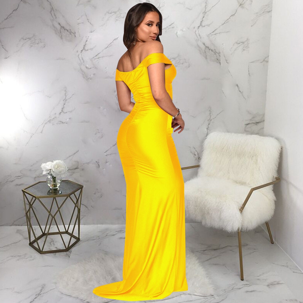 Women's V-neck Pleated Split Long Prom Dress For Women_voghion.com