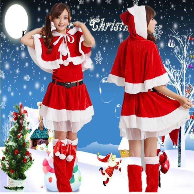 现货 外贸圣诞服装成人女写真服演出服圣诞服饰表演服圣诞连衣裙|undefined