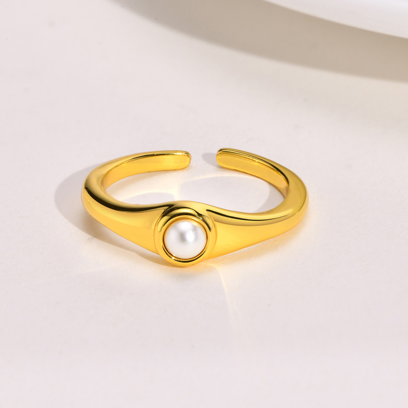 Fashion U Shape Copper Inlay Agate Open Ring 1 Piece