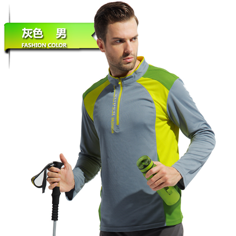 Primavera y verano, camisetas de manga larga para hombres, nuevos trajes de montaña al aire libre, camisetas deportivas de cuello vertical, camisetas de mujer de color cruzado image 8