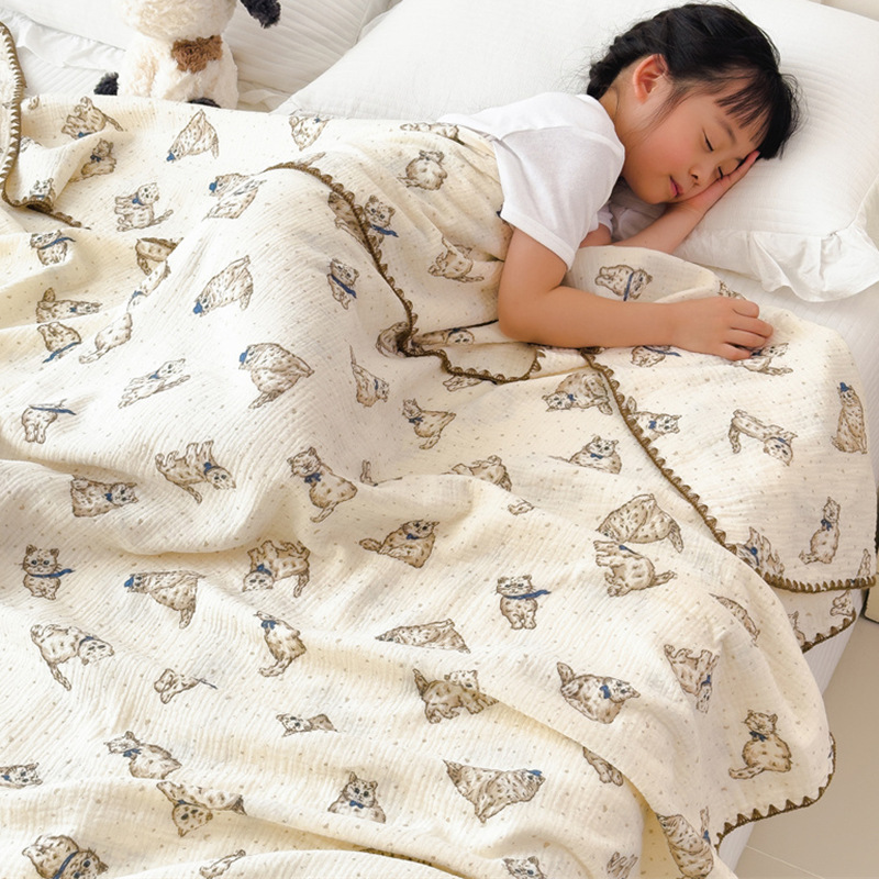 Una colcha fresca de verano de hilo de doble capa para niños, colcha de verano de algodón puro, colcha de aire acondicionado lavable a máquina, colcha fina para bebé