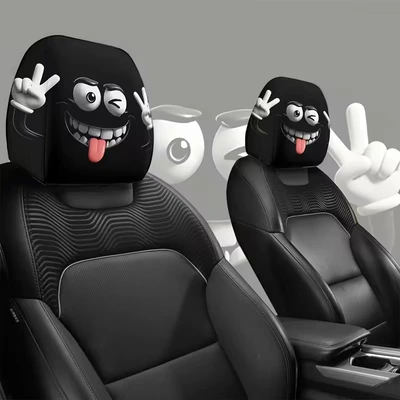 Printed Car Headrest Covers, Universal seat cover - cartoon-funny-expressions-double-sided-printing-2-pack