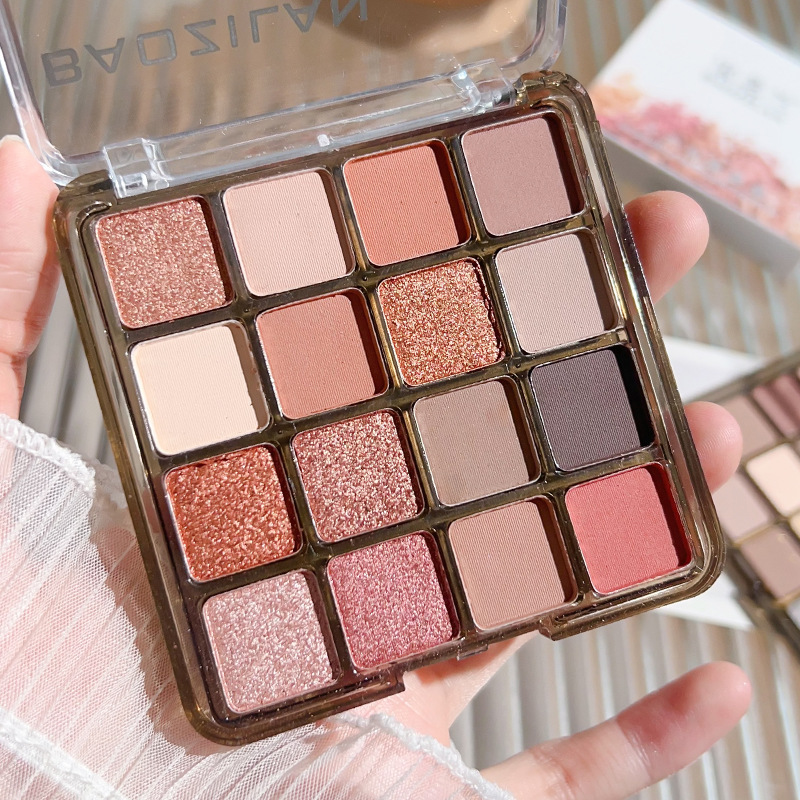16-Color Eyeshadow Palette in Earth Tones, Long-Lasting Color, Non-Fading, Matte, Pearlescent, High-Gloss, Blush, Multi-Purpose