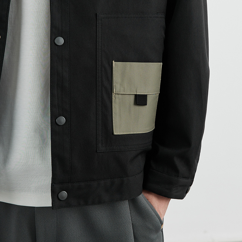 WOOG2005 chaqueta de solapa negra de los hombres 2024 primavera nueva moda costura herramientas chaqueta casual hombres