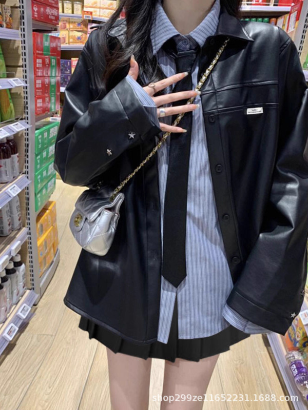 学院风蓝色条纹衬衫女初秋穿搭高级感洋气上衣长袖衬衣jk制服套装|undefined