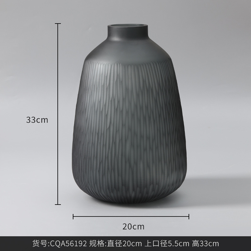 Best West Chinese Style Vertical Fluted Ash Black Small Mouth Glass Vase Home Entrance Soft Decoration Flower Holder