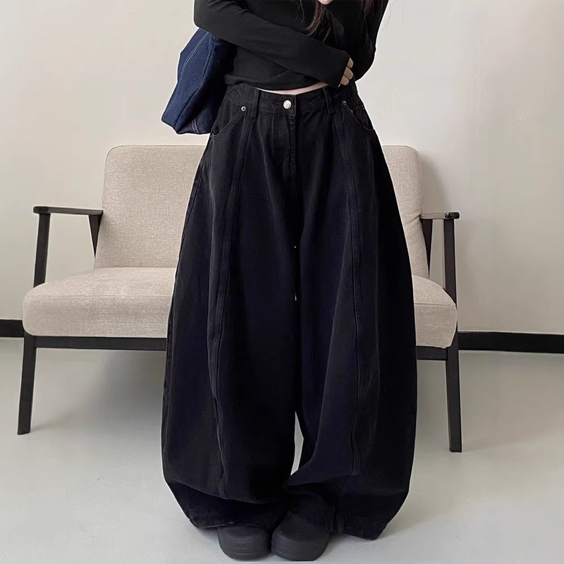 American-Style Trendy Design Balloon Jeans for Women, New Spring and Autumn Loose Casual Slimming High-Waisted Wide-Leg Pants