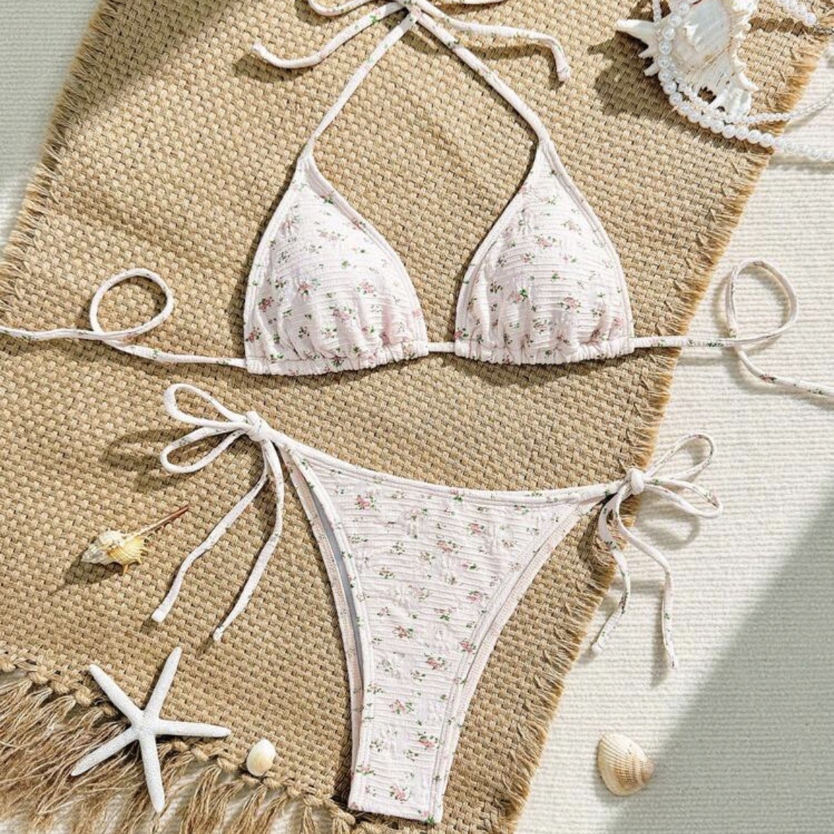 Women's Clothing Style Women's Bikini Swimsuit High-End Floral Print Halter Neck Tie-Up Sexy Swimwear For Hot Springs And Vacations_ecoleips.com