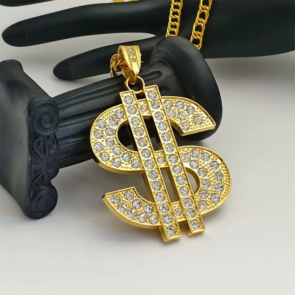 Amazon Cross-border Wholesale Explosions Hip-hop US Dollar Full Diamond Pendant Aggressive Ring Necklace Pendant Jewelry
