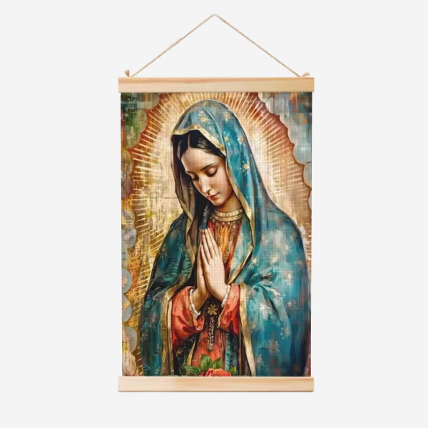 Guadalupe Nuestra Señora de la fábrica de carteles de rollo de madera sólida cuelga pinturas de comercio exterior suministro de almacenamiento Temu