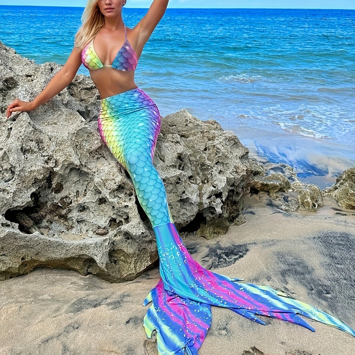 2026 New Style Swimsuit Mermaid Tail Fins Swimsuit Women's Sexy Slimming Fashionable Bikini Three-Piece Set