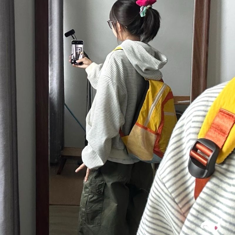 韩系慵懒开衫条纹卫衣外套女2025秋季新款chic港风宽松连帽上衣服|undefined