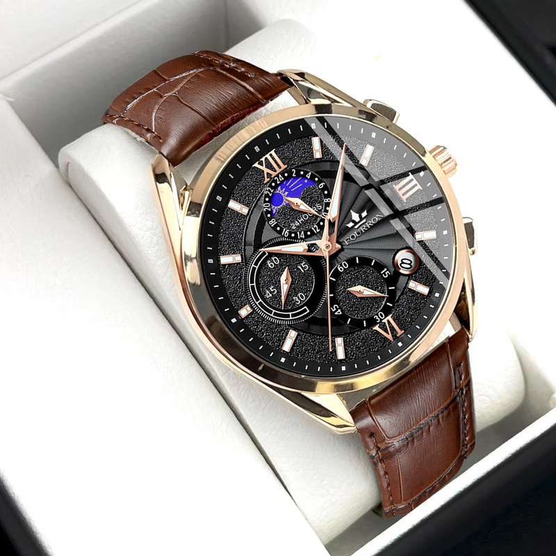 FOURRON watch genuine leather personalized multi-functional calendar waterproof live streaming fan welfare fake six-pin special offer men