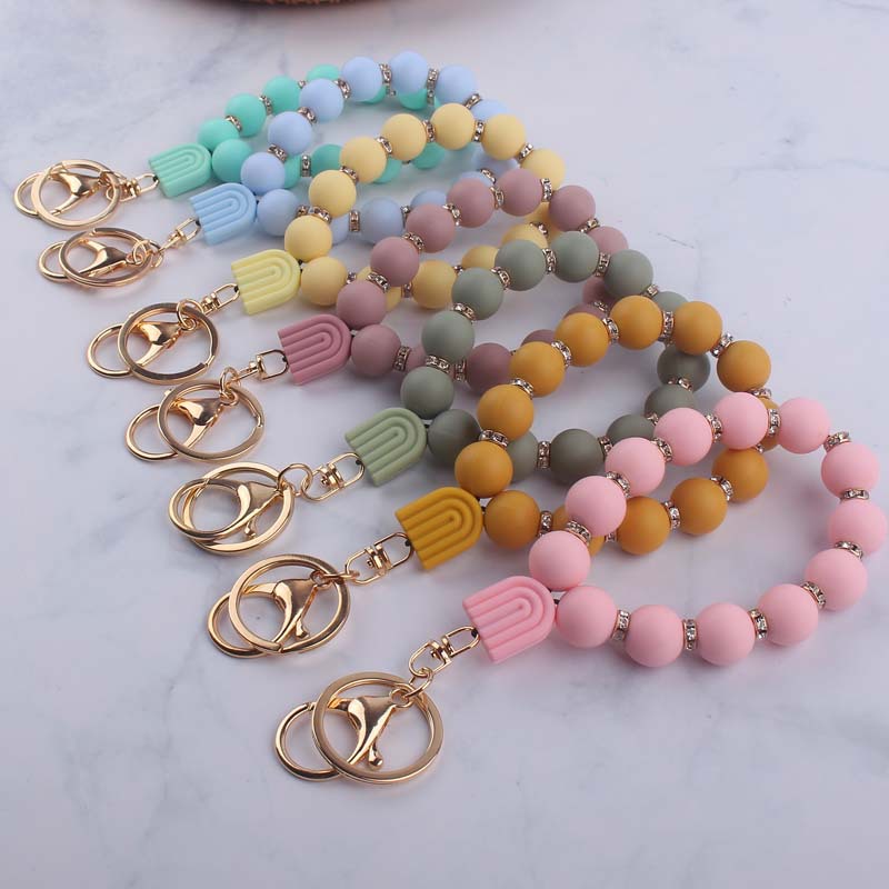 46g Weight Keychain Classification 1 Piece Quantity Artistic Solid Color Alloy Silica Gel Beaded Women's Keychain