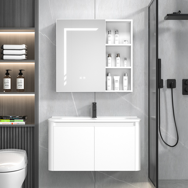 Estilo crema baño Baño gabinete lavabo gabinete combinación espacio aluminio lavado lavabo piscina lavabo Mesa cerámica integrado lavabo