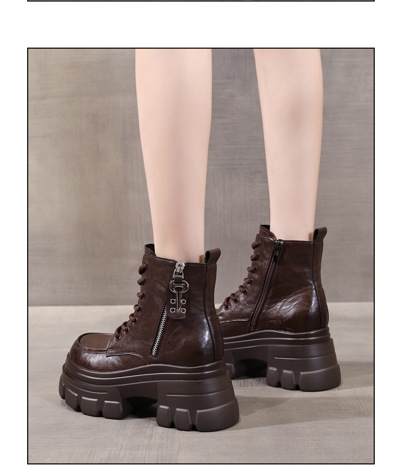 Boot nữ kiểu Anh đế dày nâng chiều cao, cổ ngắn, phong cách retro — Lớp lót nhung đen chi tiết 11