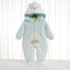 Children's quilted keep warm velvet overall with hood for new born, with little bears, 3-12 month