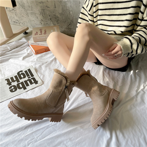 Large size thickened warm snow boots for women  winter new boots women's British style cotton shoes women's zipper plus velvet cotton boots