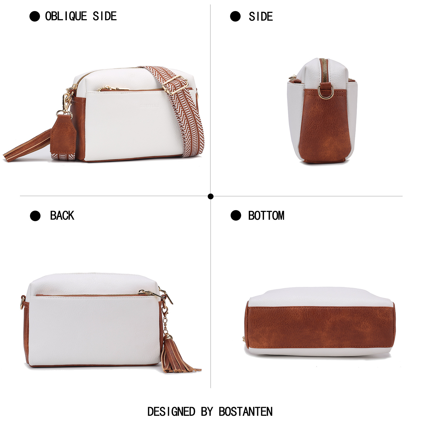 New Women's Crossbody Three Zipper Mobile Phone Leather Handbag Guitar Strap Shoulder Bag_voghion.com