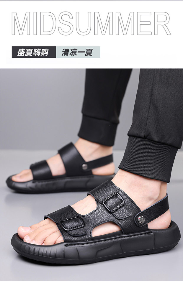 Dép sandal nam da bò lớp đầu hở ngón thoáng khí chống trượt đi biển — GA07 màu nâu, GA07 màu đen chi tiết 17