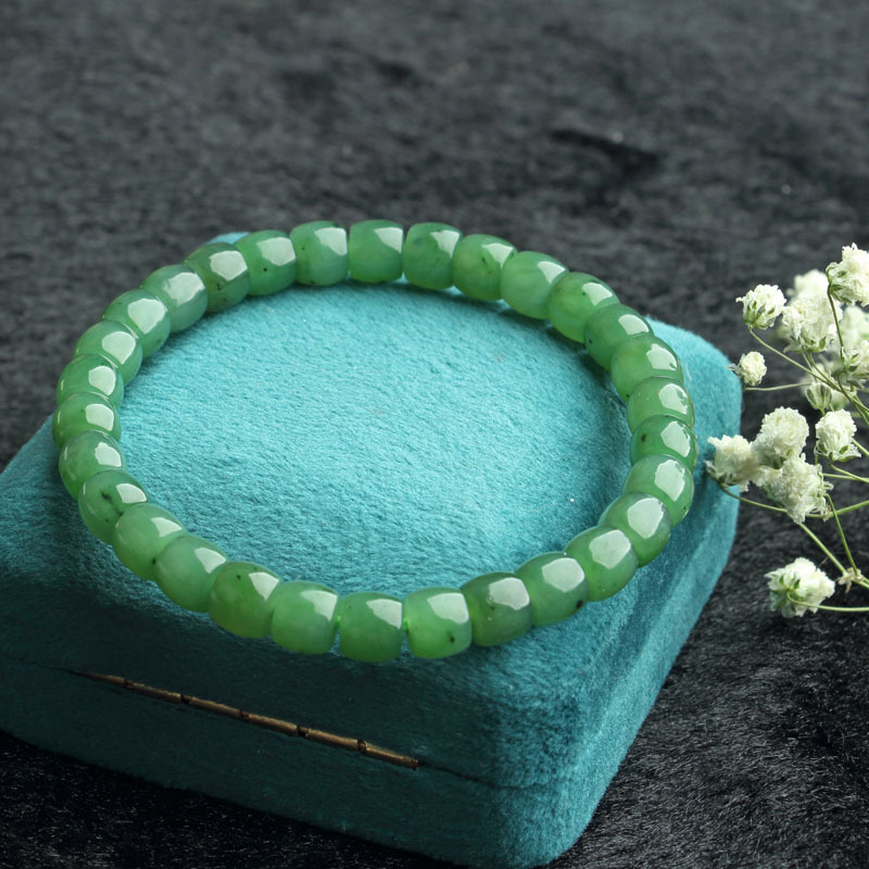 Natural Hotan Jasper Bracelet 8mm Spinach Lvyuan Creation Fancy Diamond Cube Sugar Ladies Bracelet Jasper Bead